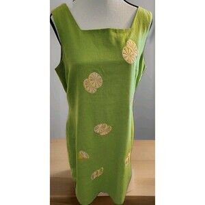 Citi Dress Lime Green Embroidery Lemon's Sleeveless Linen/Rayon Zip Size 10